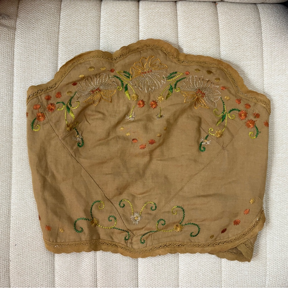 Free People Embroidered Brown Scalloped Edge Crop top